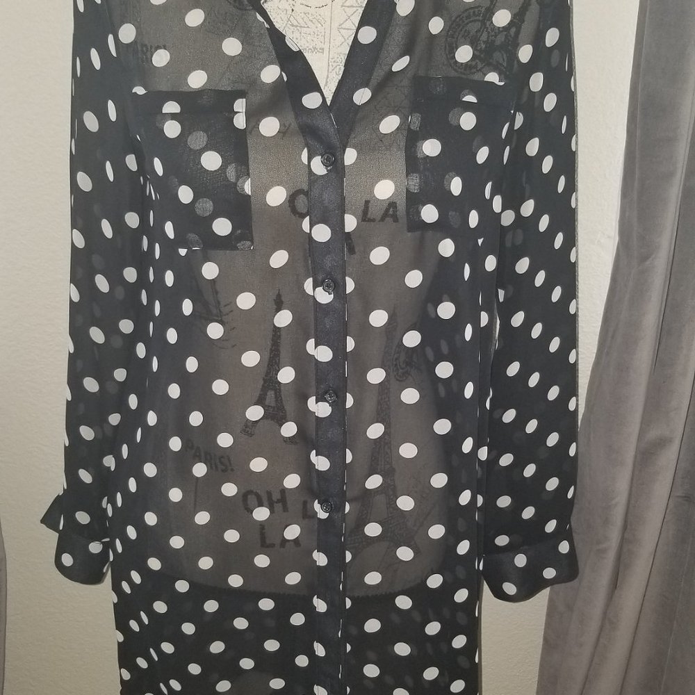 Sheer, Polka Dot, Dress, Shirt